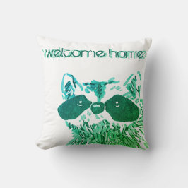 Blue Welcome Home Woodland Animal Raccoon Kudde