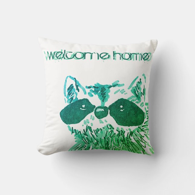 Blue Welcome Home Woodland Animal Raccoon Kudde (Framsida)