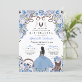 Blue Western Charra Girl Ranchero Quinceanera Inbjudningar