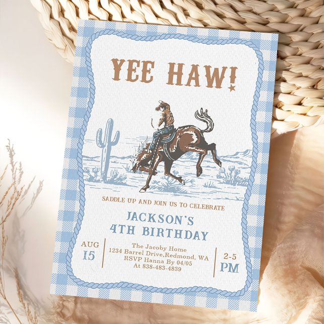 Blue Western Cowboy Birthday Invitation  Inbjudningar (Skapare uppladdad)