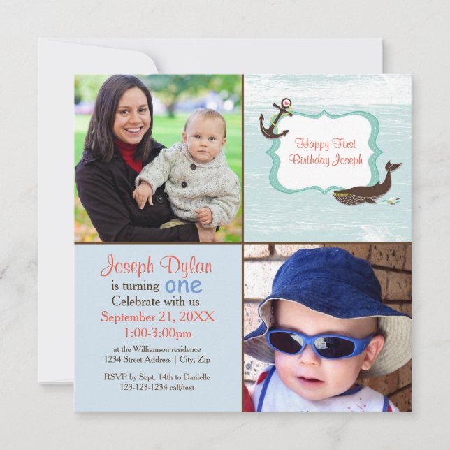 Blue Whale 2 Photo Kids - födelsedagsinbjudan Inbjudningar (Framsida)