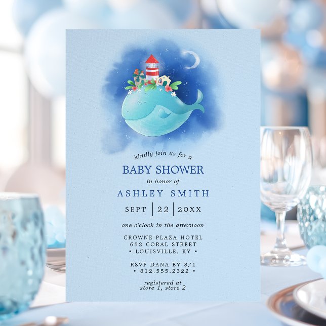 Blue Whale Nautical Baby Shower Inbjudningar (Skapare uppladdad)