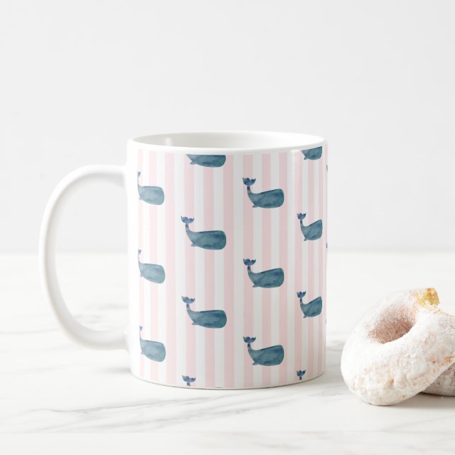 Blue Whale Nautical Rand Mönster Kaffemugg (Med munk)