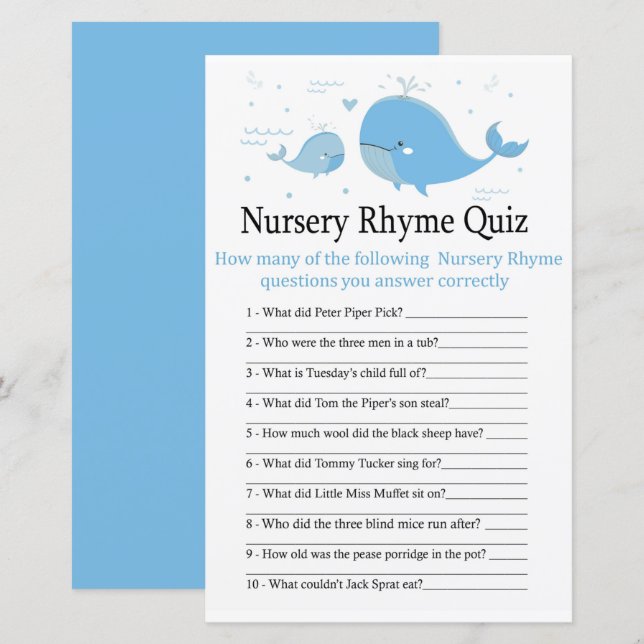 Blue Whale Nursery Rhyme Quiz babyduschspel (Fram/baksida)