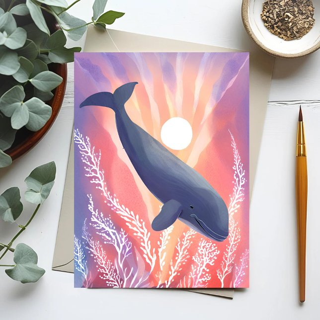Blue Whale | Ocean Hues Watercolor Animal Card (Skapare uppladdad)