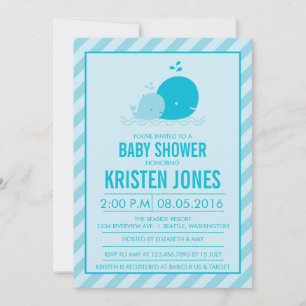 Blue Whale och Hennes Baby Rand Baby Shower Inbjudningar