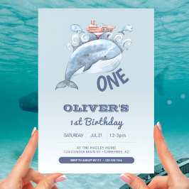 Blue Whale One Boy 1st Birthday Inbjudningar