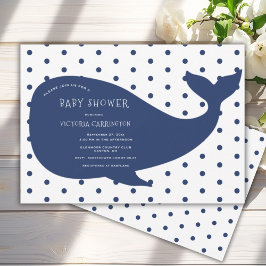 Blue Whale Polkadot Baby Shower Inbjudningar