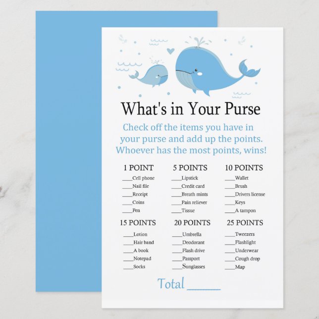 Blue Whale What's in your purse match (Fram/baksida)