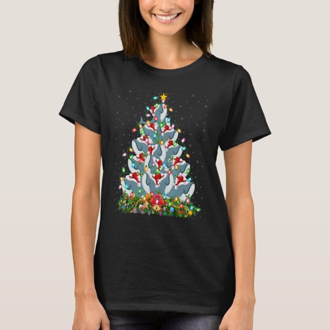 Blue Whale  Xmas Lights Santa Blue Whale Christmas T Shirt (Framsida)