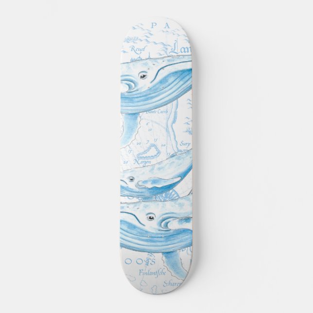 Blue Whales Family White Mini Skateboard Bräda 18,5 Cm (Framsida)