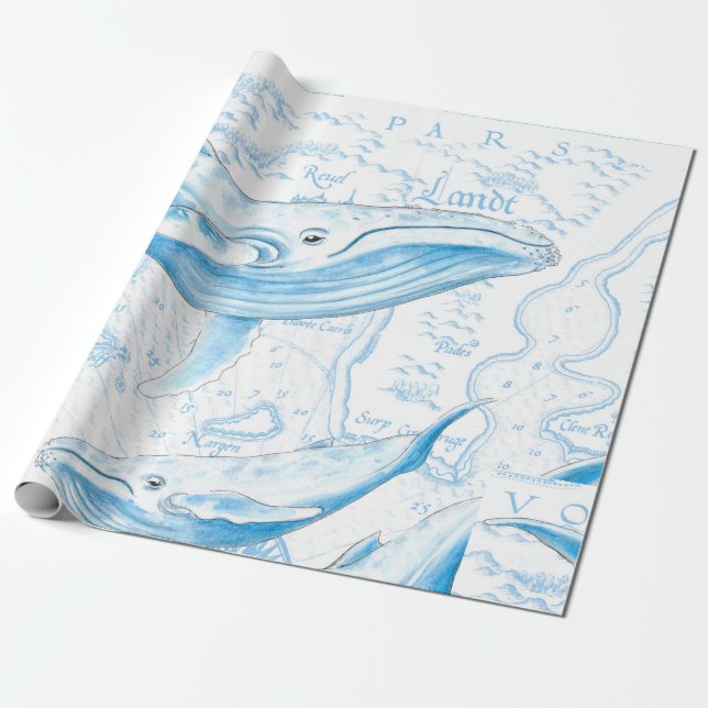 Blue Whales Family White Presentpapper (Utrullad)