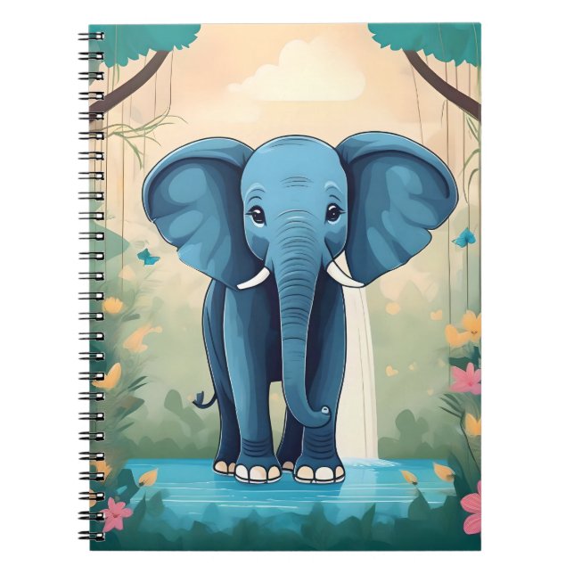 Blue Whimsical Baby Elephant Anteckningsbok (Framsidan)