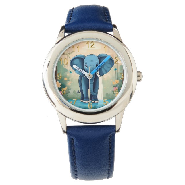 Blue Whimsical Baby Elephant Armbandsur (Framsida)