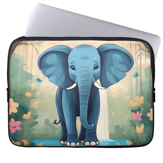 Blue Whimsical Baby Elephant Laptop Fodral (Framsidan)