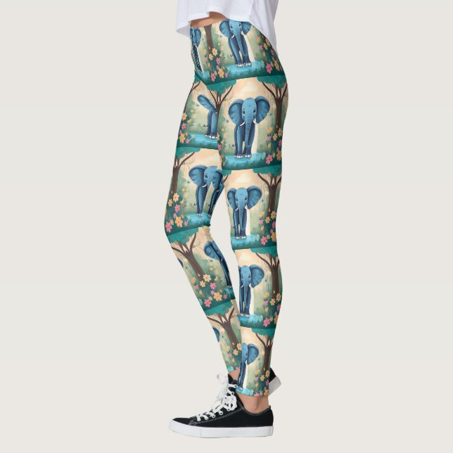 Blue Whimsical Baby Elephant Leggings (Vänster)