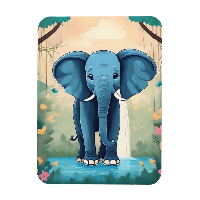 Blue Whimsical Baby Elephant Magnet (Vertikal)