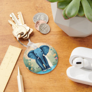 Blue Whimsical Baby Elephant Nyckelring