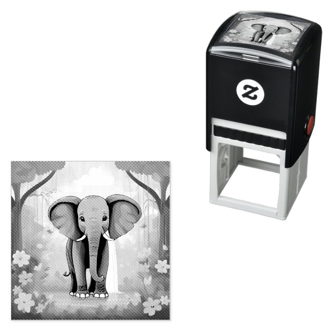 Blue Whimsical Baby Elephant Självfärgande Stämpel (In Situ)