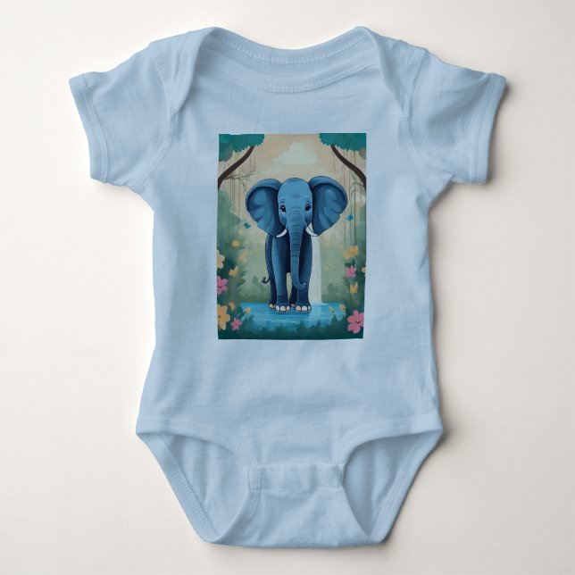 Blue Whimsical Baby Elephant T Shirt (Framsida)
