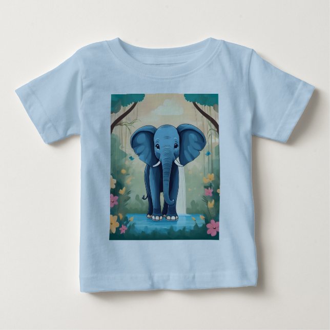 Blue Whimsical Baby Elephant T Shirt (Framsida)