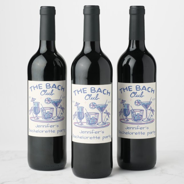 Blue Whimsical Beach Cocktail Bachelorette Party Vinflaska Etikett (Flaskor)