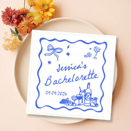 Blue Whimsical Cocktail Bachelorette Party Pappersservett