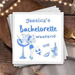 Blue Whimsical Cocktail Bachelorette Party Pappersservett