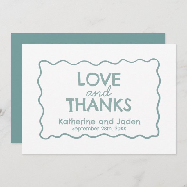 Blue Whimsical doodle wedding Flat Thank You Card Tack Kort (Fram/baksida)