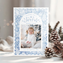 Blue Whimsical Hand Drawn Joyful Holiday Photo