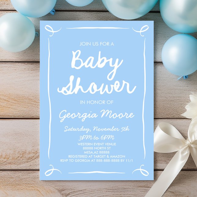 Blue Whimsical Hand plockade Baby Shower Inbjudningar (Skapare uppladdad)