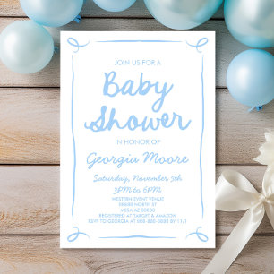 Blue Whimsical Hand plockade Baby Shower Inbjudningar