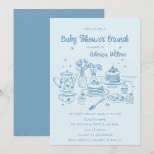 Blue Whimsical Hand plockade Boy Baby Shower Brunc Inbjudningar
