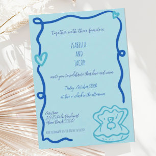 Blue Whimsical Hand plockade Quirky Vågigt Bröllop Inbjudningar