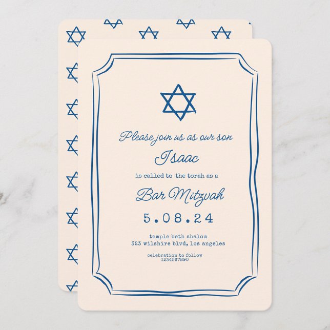 Blue Whimsical Handwriter Pub Mitzvah-inbjudan Inbjudningar (Skapare uppladdad)