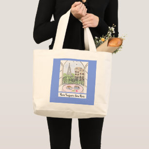 Blue Whimsical Paris och Eiffel Torn ALWAYS PARIS Jumbo Tygkasse