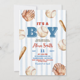 Blue Whimsical Rand Boy Baseball Baby Shower Inbjudningar