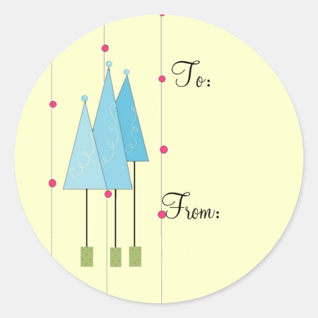 Blue Whimsical Träd Runt Klistermärke (Framsida)