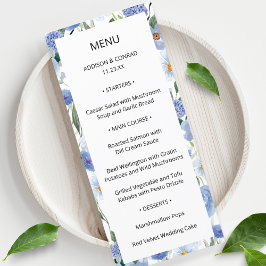 Blue Whimsical Watercolor Garden Wedding Menu Meny