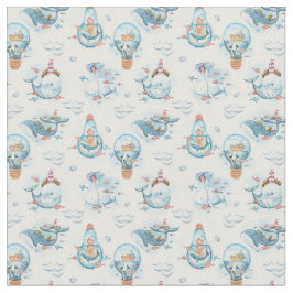 Blue Whimsical Whale Nursery Fabric Tyg