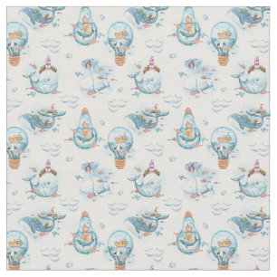 Blue Whimsical Whale Nursery Fabric Tyg