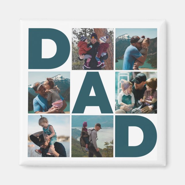 Blue & White 6 Photo Collage Pappa Magnet (Framsidan)