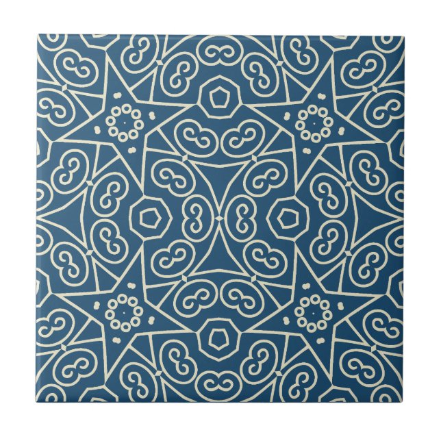 Blue & White Abstract Geometric Pattern  Kakelplatta (Framsidan)