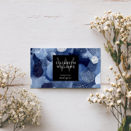 Blue White Abstract Monogram Modern Business Cards Visitkort