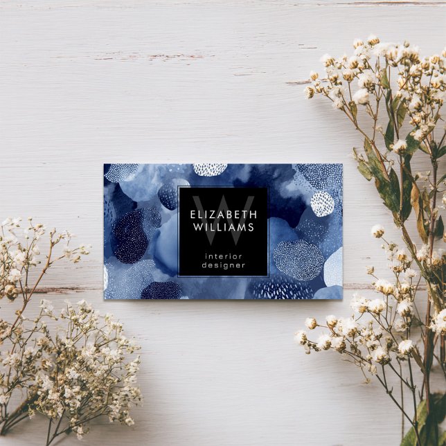 Blue White Abstract Monogram Modern Business Cards Visitkort (Skapare uppladdad)