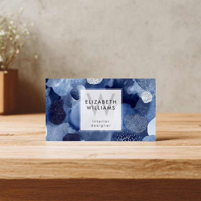 Blue White Abstract Monogram Modern Business Cards Visitkort (Skapare uppladdad)