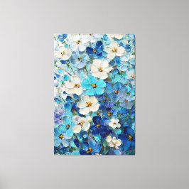 Blue, White, and Turquoise Floral Abstract Wall Ar Canvastryck