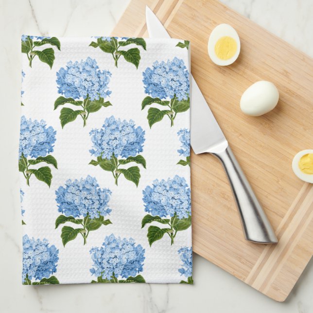 Blue White Antique Hydrangea Illustration Mönster Kökshandduk (Vikt i Fjärdedel)