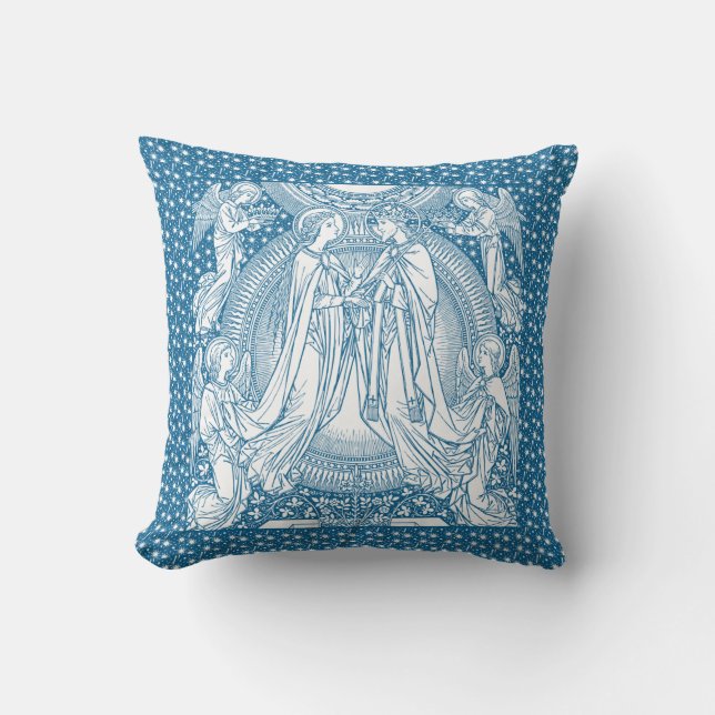 Blue White Assumption Mary Jesus Religiösa Kudde (Framsida)