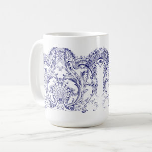 Blue & White Baroque Rococo Cartouche Frieze Kaffemugg